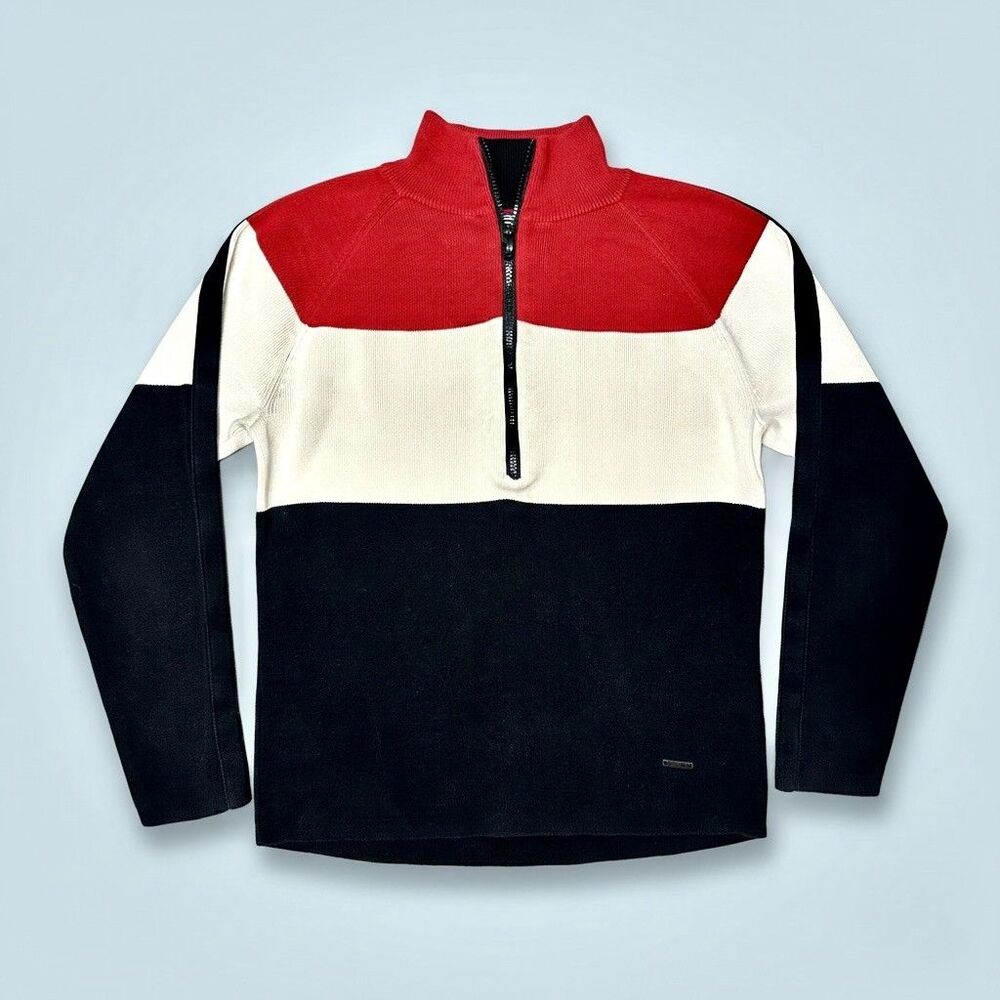 Lauren Active Ralph Lauren Colorblock Quarter Zip Sweater Red White Black L
